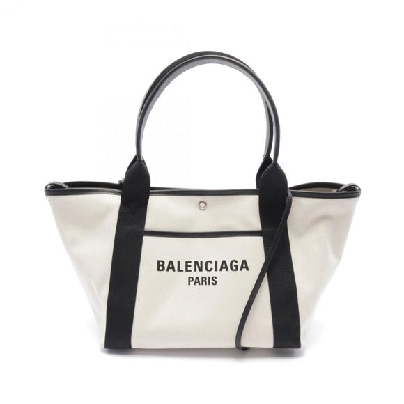BALENCIAGA Medium Tote Bag Canvas Leather Ivory Black - Picture 2 of 5